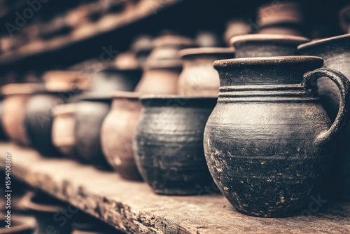 Wallpaper Mural Rustic pottery display on shelves Torontodigital.ca