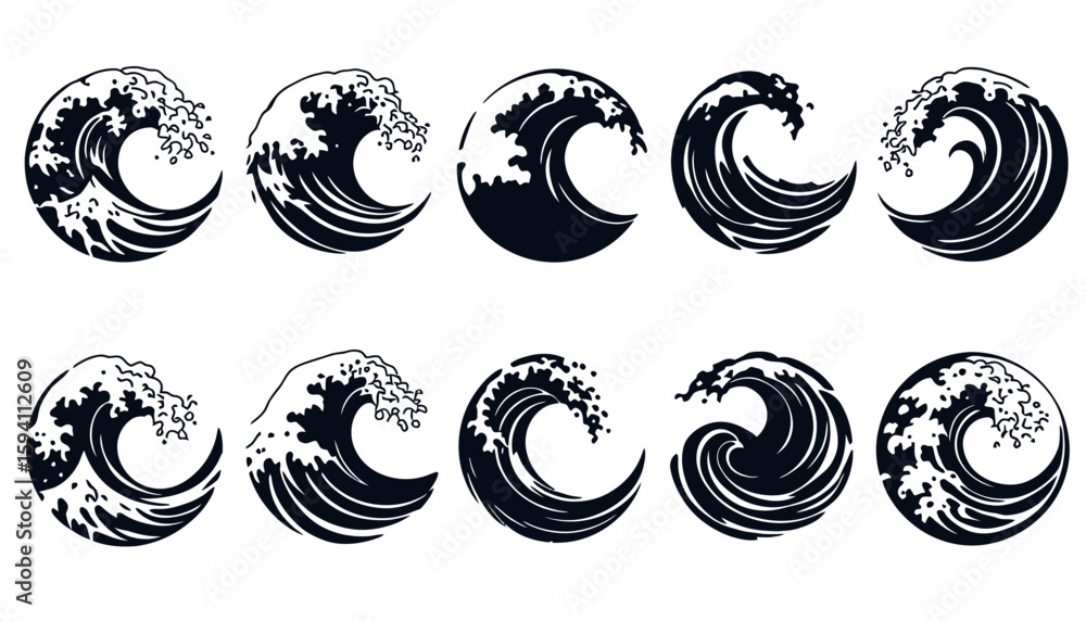 Fototapeta premium High-resolution vector PNG set of twelve unique stylized water splash designs, perfect for branding, logos, and various design projects needing a dynamic aquatic theme.