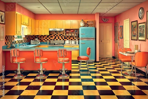 Retro diner kitchen interior