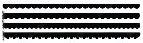Vector set of black scalloped border divider and ornament edge isolated on white background. Scalloped edge borders and dividers.  
