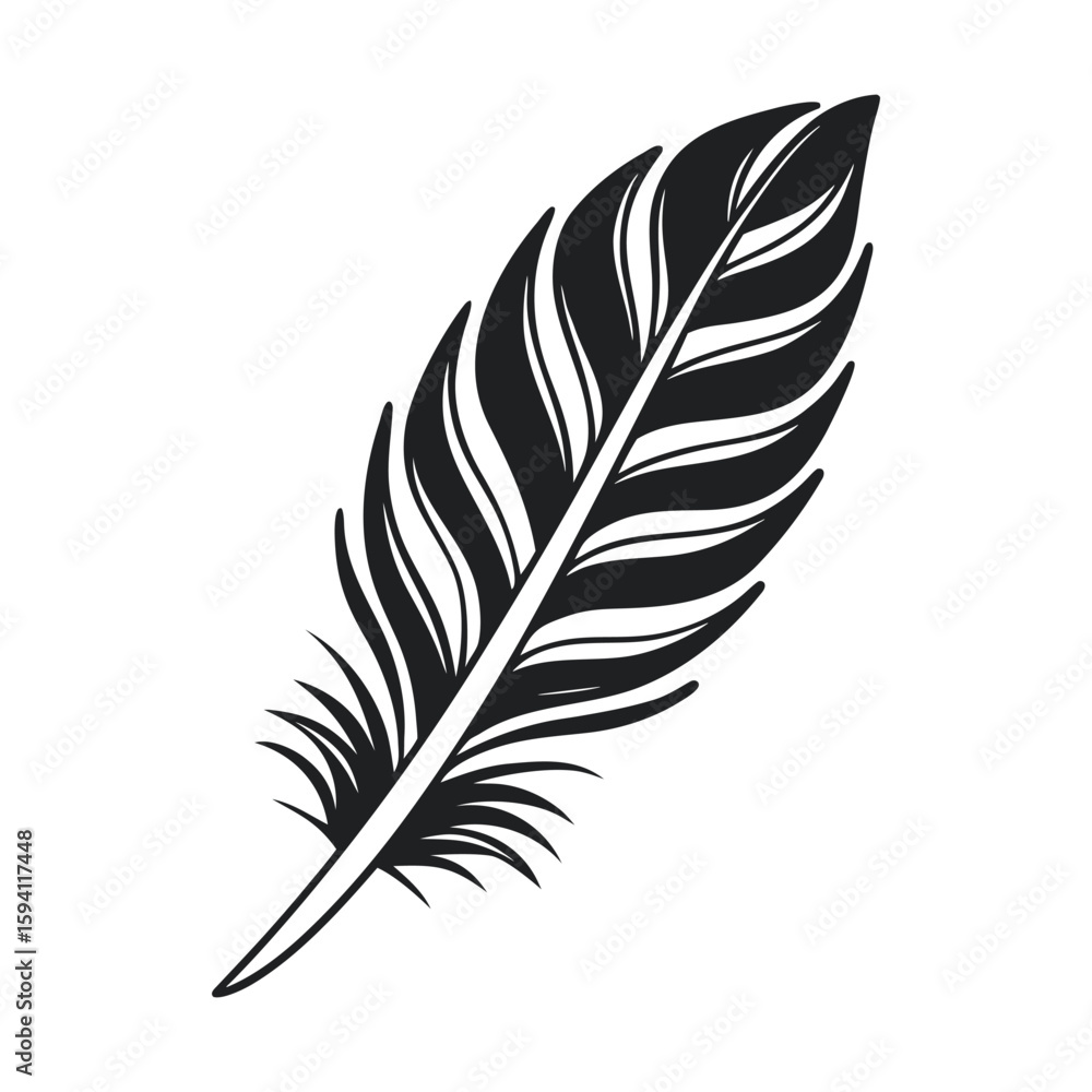 Obraz premium Sea Pen Silhouette – Flat Black Vector with Quill-Like Structure and Central Stem on White Background