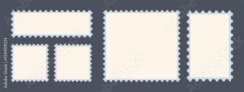 Set of blank rectangle and square postage stamp frames. Postage stamp icons. Postage stamp set. Mockup postage stamps. Postage Stamps in flat design 