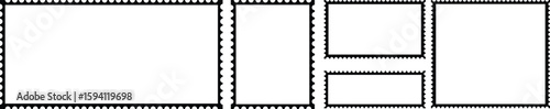 Postage stamp rectangle and square set. Mockup postage stamps. Blank postage stamp borders templates. 