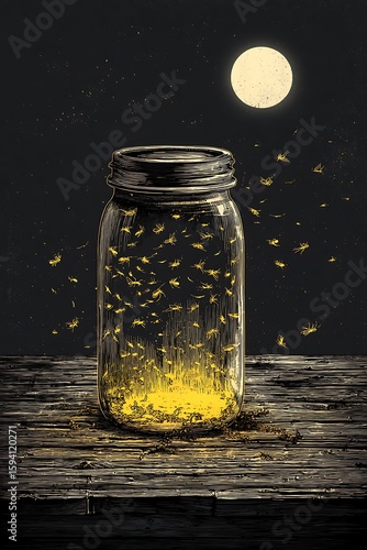 Night's Embrace: Fireflies in a Mason Jar