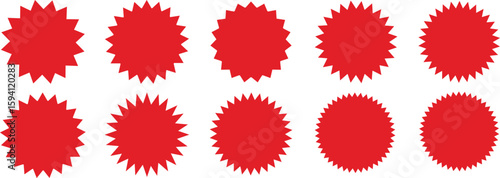 Set of red starburst. Price sticker, sale sticker, price tag, starburst, quality mark, retro stars, sale. Circle sticker set. red starburst shape tags for price tags	