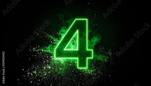 Glowing green number four explosion