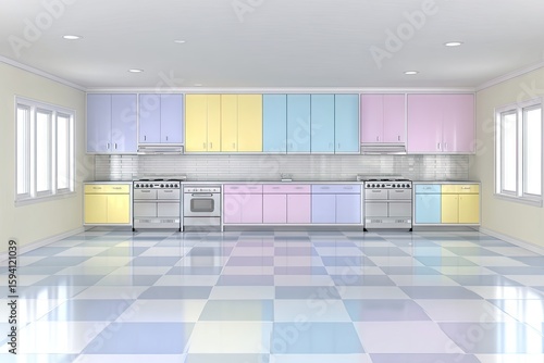 Pastel-colored kitchen interior