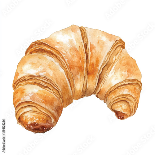 Golden Brown Watercolor Croissant Flaky Layers Delicate Texture