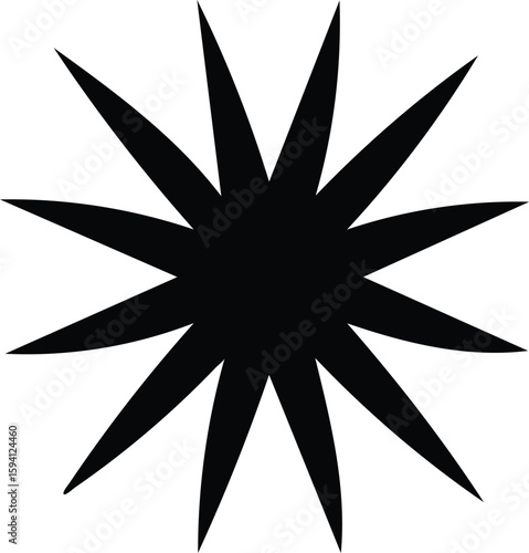 Black Starburst Shape Isolated on White Background