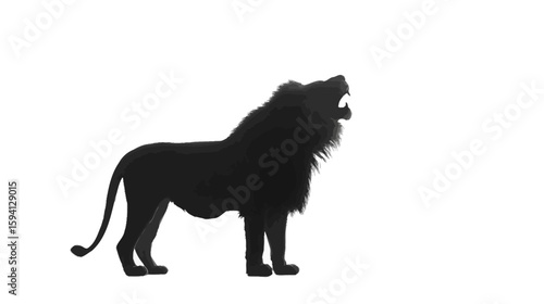 Black Silhouette of a Lion Roaring Powerful Posture on White Background

