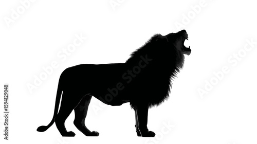 Black Silhouette of a Lion Roaring Powerful Posture on White Background

