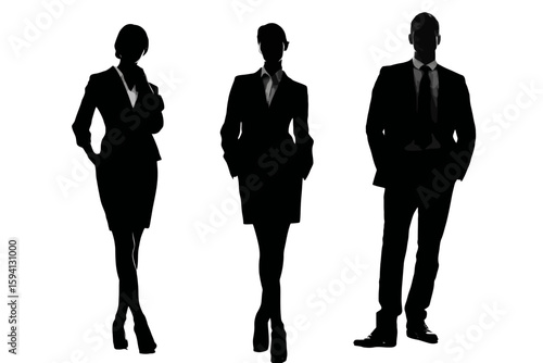 Group of Four Standing Business People in Different Professions on White Background

