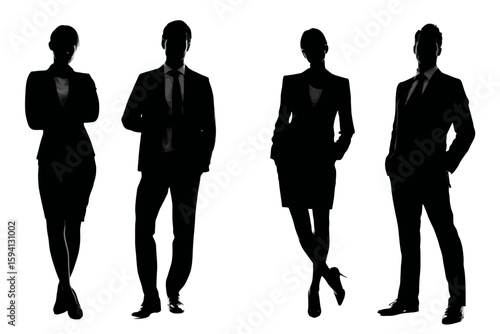 Group of Four Standing Business People in Different Professions on White Background

