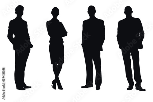 Group of Four Standing Business People in Different Professions on White Background

