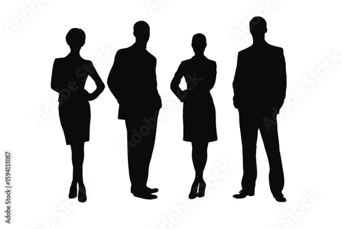Group of Four Standing Business People in Different Professions on White Background

