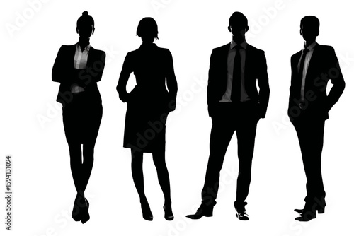 Group of Four Standing Business People in Different Professions on White Background

