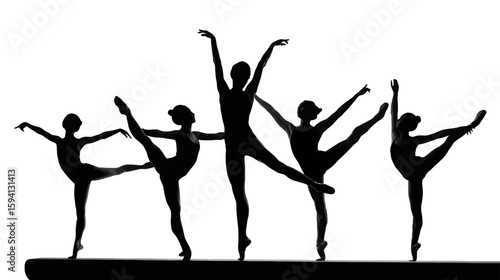Group of Gymnast Silhouettes in Various Balance Poses on White Background

