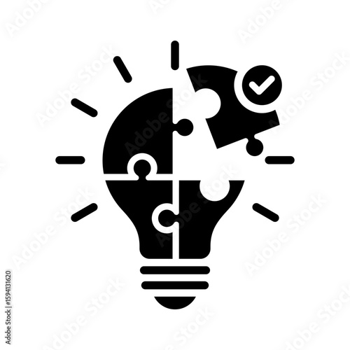 Light bulb puzzle icons set. Bulb checkmark black like quick tip line icon. Bulb icon expert, genius, idea, innovation, mark, creative, positive, smart, solution, strategy, think, tick, choice. Vector