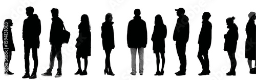 Group of Standing Business People in Different Professions Black Silhouette on White Background

