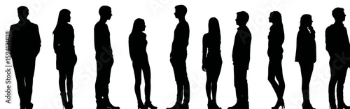 Group of Standing Business People in Different Professions Black Silhouette on White Background

