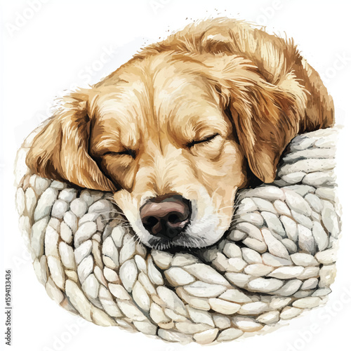 Golden Retrievers Cozy Nap in Knitted Comfort