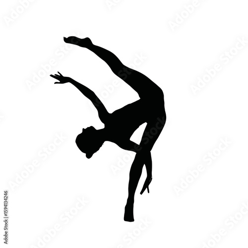 Silhouette of a Gymnast Flipping Backwards Mid-Air – Dynamic Pose on White Background

