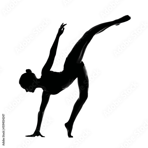 Silhouette of a Gymnast Mid-Cartwheel with Extended Limbs

