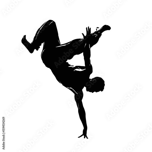 Silhouette of a Gymnast Flipping Backwards Mid-Air – Dynamic Pose on White Background

