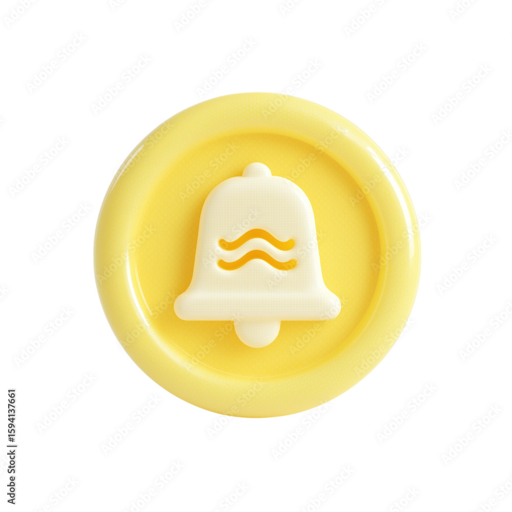 Fototapeta premium Cute 3d rendered yellow bell icon with wavy lines isolated on transparent background