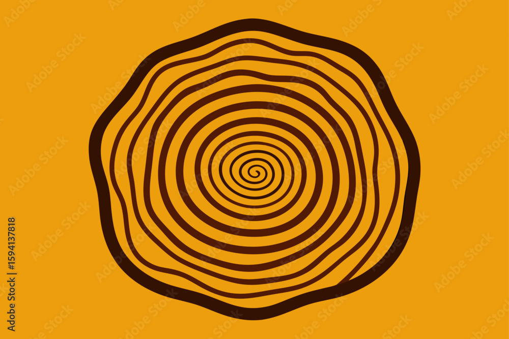 Fototapeta premium Curved Tree Rings Drawn Over Textured Woodgrain Background