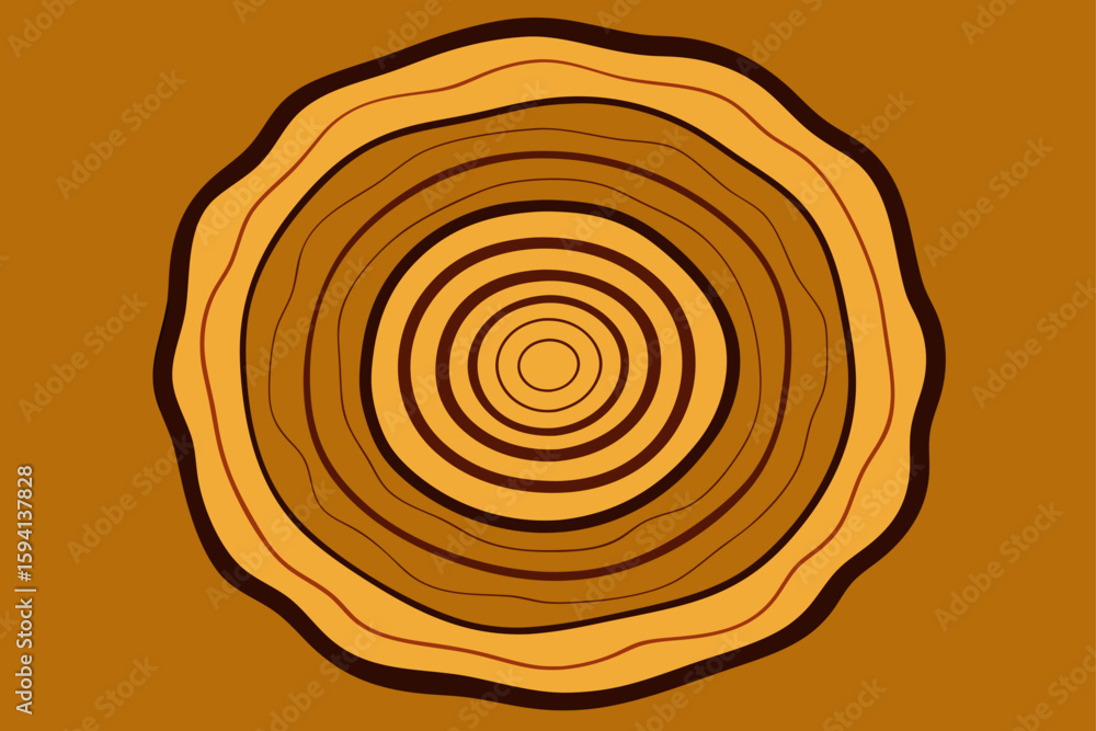 Fototapeta premium Curved Tree Rings Drawn Over Textured Woodgrain Background Art