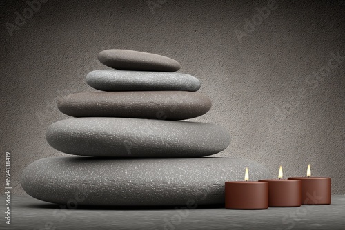Stacked stones,  calm scene, with candles