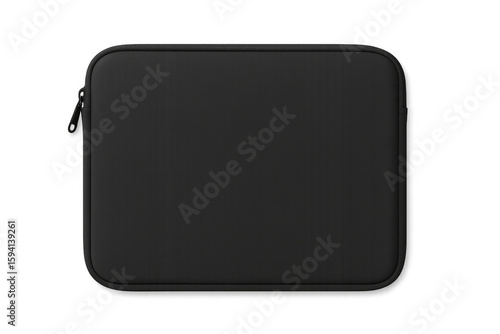 Realistic black laptop sleeve case mockup isolated on transparent background, perfect for showcasing designs and branding