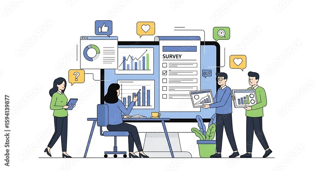 Fototapeta premium Business team collaborating on data analysis and survey results.