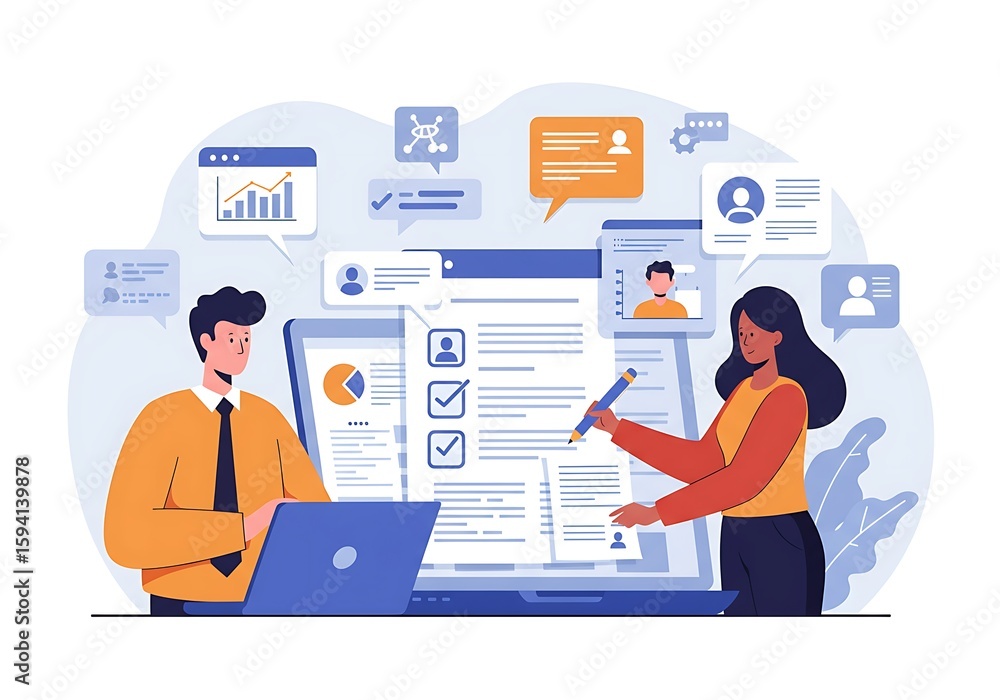 Fototapeta premium Business professionals working on a project with data analysis and review.