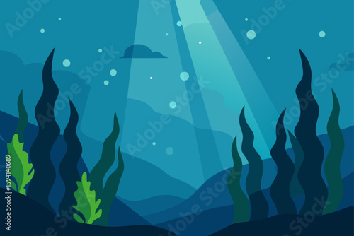 Underwater Kelp Forest Scene With Light Shafts And Bubbles Art