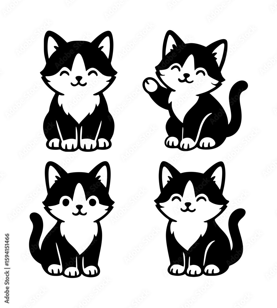 Cute Black and White Cat Bundle – Minimalist Cartoon Characters Cute Black and White Cat Bundle – Minimalist Cartoon Characters