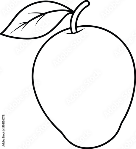mango fruit line art, minimalist vector illustration for tropical produce, healthy eating, and botanical design