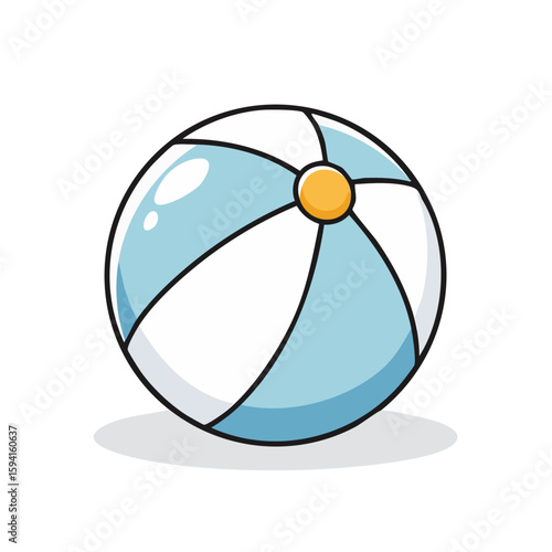 Brightly colored beach ball against sandy beach background, perfect for summer vacation concepts, outdoor activities, and beach party themes.