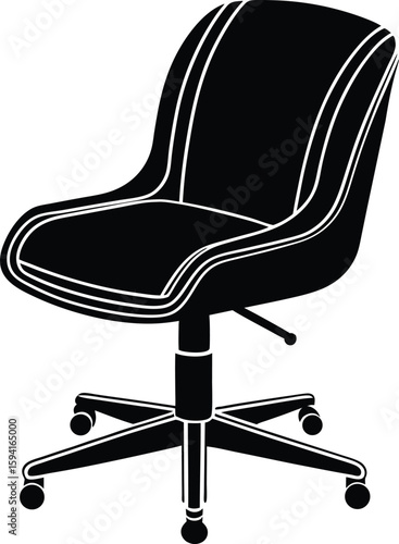 Curved seat leather office chair silhouette with ergonomic padded armrest design
