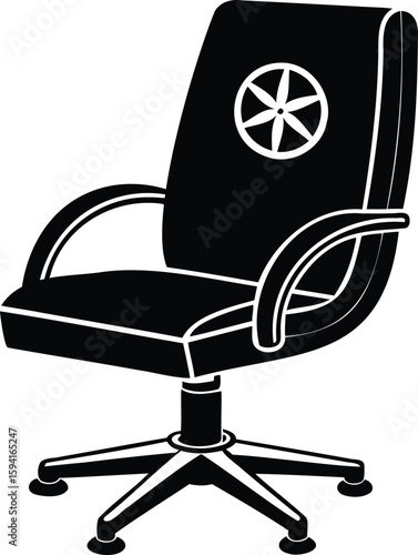 Silhouette of executive office chair with wheel symbol on backrest design