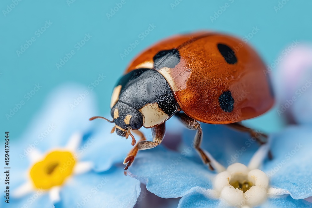 Fototapeta premium Close-up of ladybug on forget-me-nots