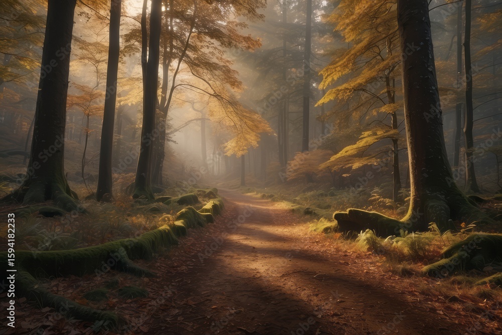 Fototapeta premium Autumn morning in old forest