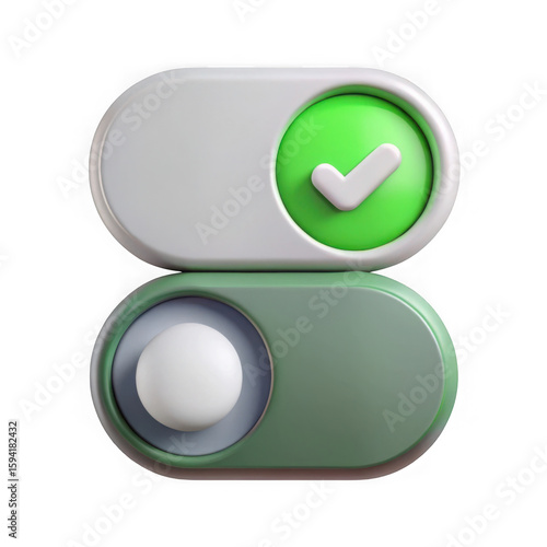 3d toggle switches with checkmark isolated on transparent background