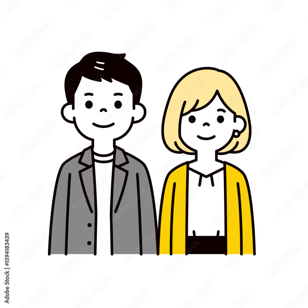 20代・30代の男女のシンプルな上半身イラスト素材セット_ベクター 20代・30代の男女のシンプルな上半身イラスト素材セット_ベクター