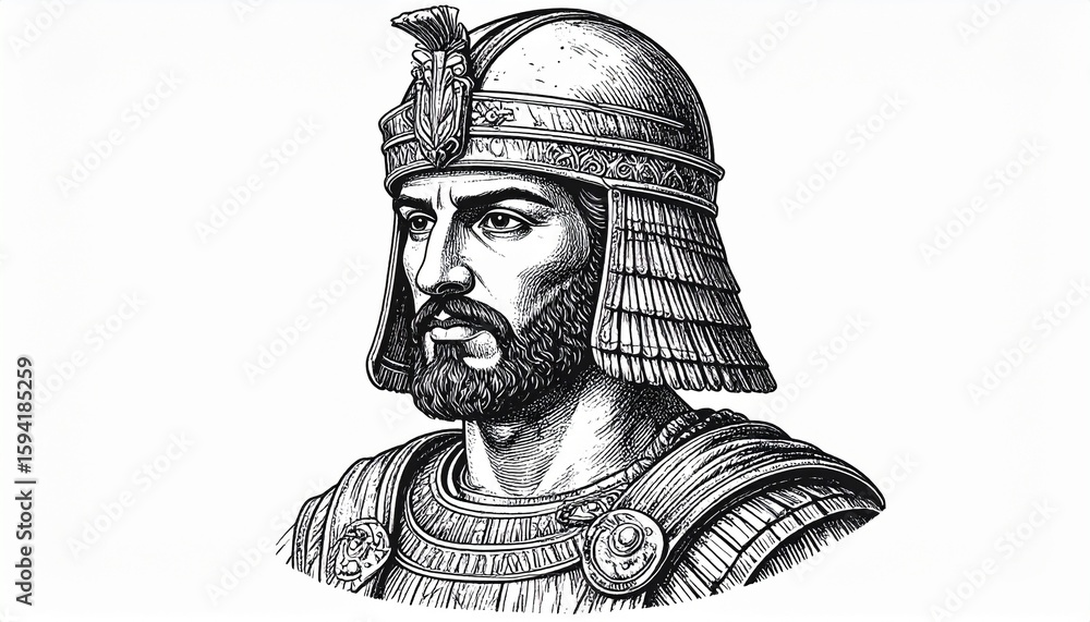 Obraz premium Ancient Warrior Portrait Illustration, Byzantine Soldier in Armor, Historical Artwork