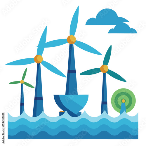 Tidal energy animation showing underwater turbines generating marine electricity
