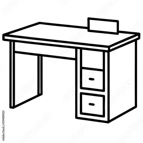 Office desk line art vector illustration 