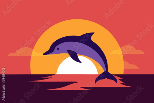 Dolphin Jumping Above the Water With a Sunset In