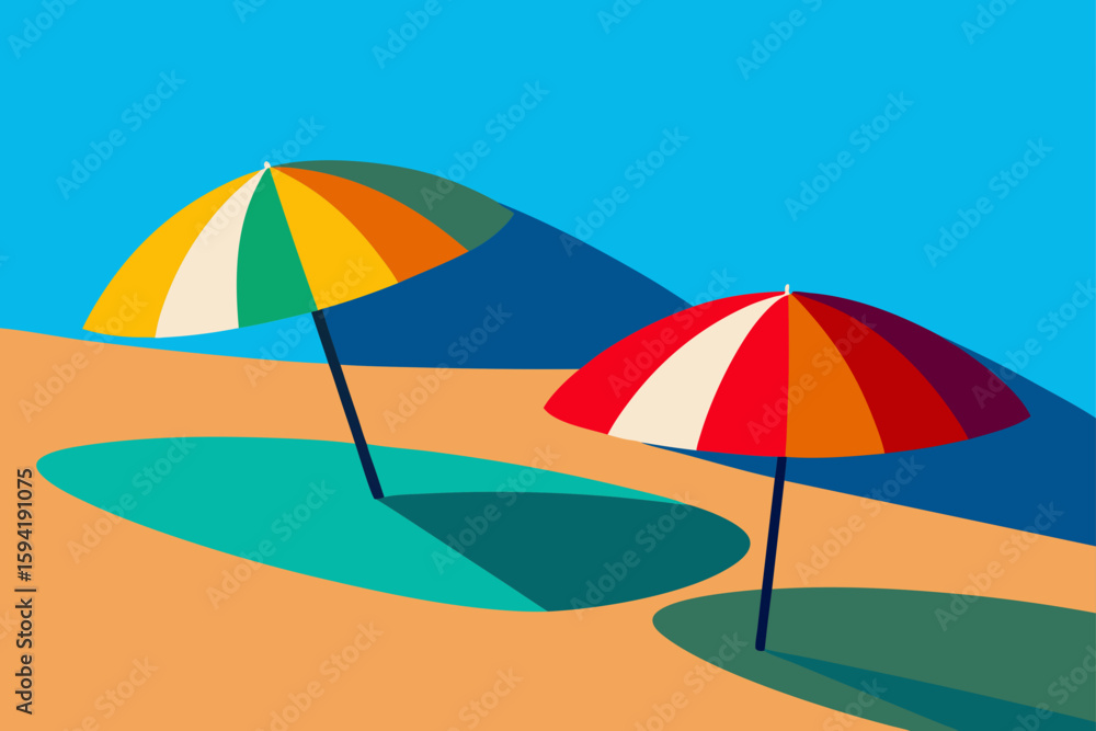 Obraz premium Colorful Beach Umbrellas Casting Shadows at Suns